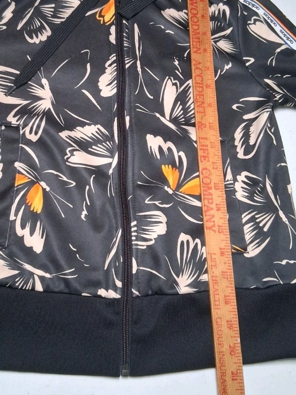 Adidas x Farm Rio Hooded Sweatshirt XS 4-6 Black Butterflies Zip Hoodie Athletic - Picture 10 of 14